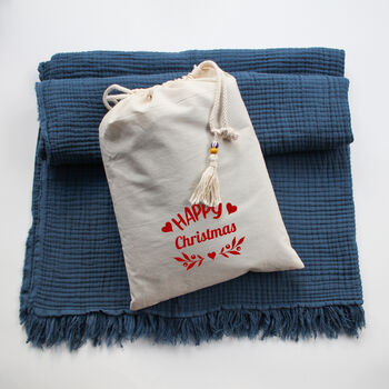 Soft Cotton Muslin Throw Blanket, Personalised Cotton Bag, 4 of 12