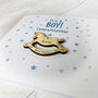 New Baby Congratulation Card. Its A Boy! With A Personalised Wooden Rocking Horse, thumbnail 3 of 3