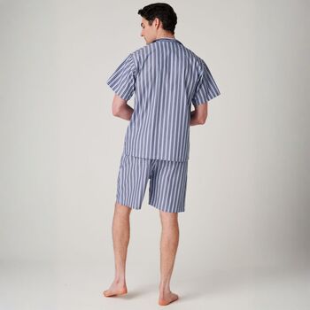 Men's 'Navy Spark' Stripe Crisp Cotton Short Pyjama Set, 3 of 4