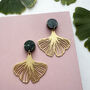 Gingko Leaf Plant Drop Stud Earrings Gold And Silver Plated, thumbnail 3 of 5