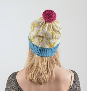Bright Lambswool Knitted Stag Bobble Hat, 8 of 11