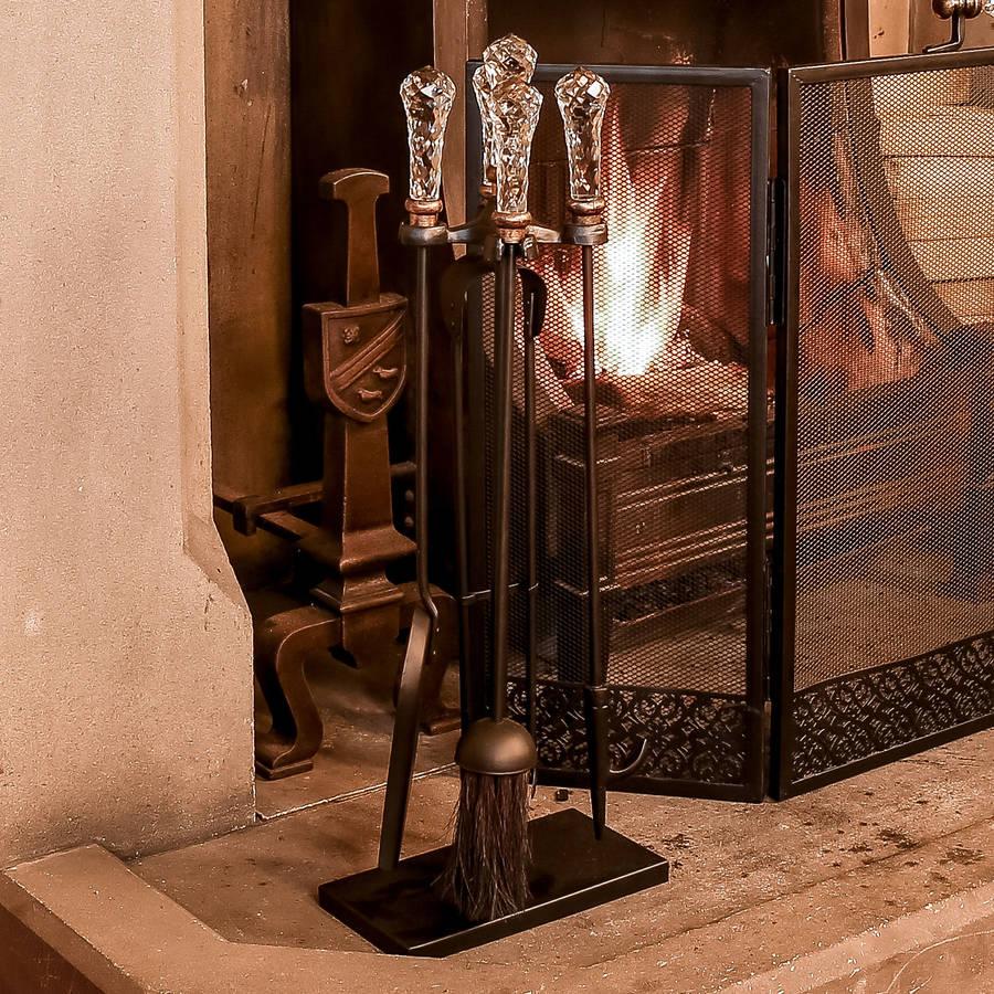 glass handled fire side companion set by dibor