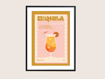 Retro Cocktail Tequila Sunrise Print, 3 of 4