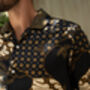 Men's Black Satin Batik Cuban Shirt, thumbnail 3 of 7