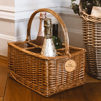 Personalised Wicker Wine Bottle Carrier Basket Gift, 2 of 8
