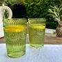 Pair Of Patterned Green Glass Tumblers, thumbnail 1 of 2