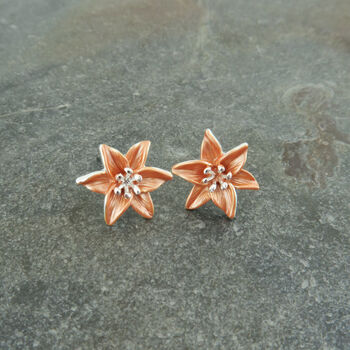 Lily Orange Tiger Lily Flower Post Stud Earrings, 2 of 3