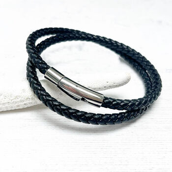 Classic Leather Double Wrap Bracelet For Him, 4 of 12