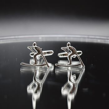 Skiing Cufflinks Silver Skier Design Gift For Winter Sports Lovers, 5 of 5