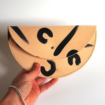 Small Slim Leather Halfmoon Crossbody Bag Hand Painted, 6 of 12