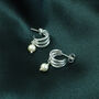 Silver Plated Triple Hoop Pearl Earrings, thumbnail 4 of 6