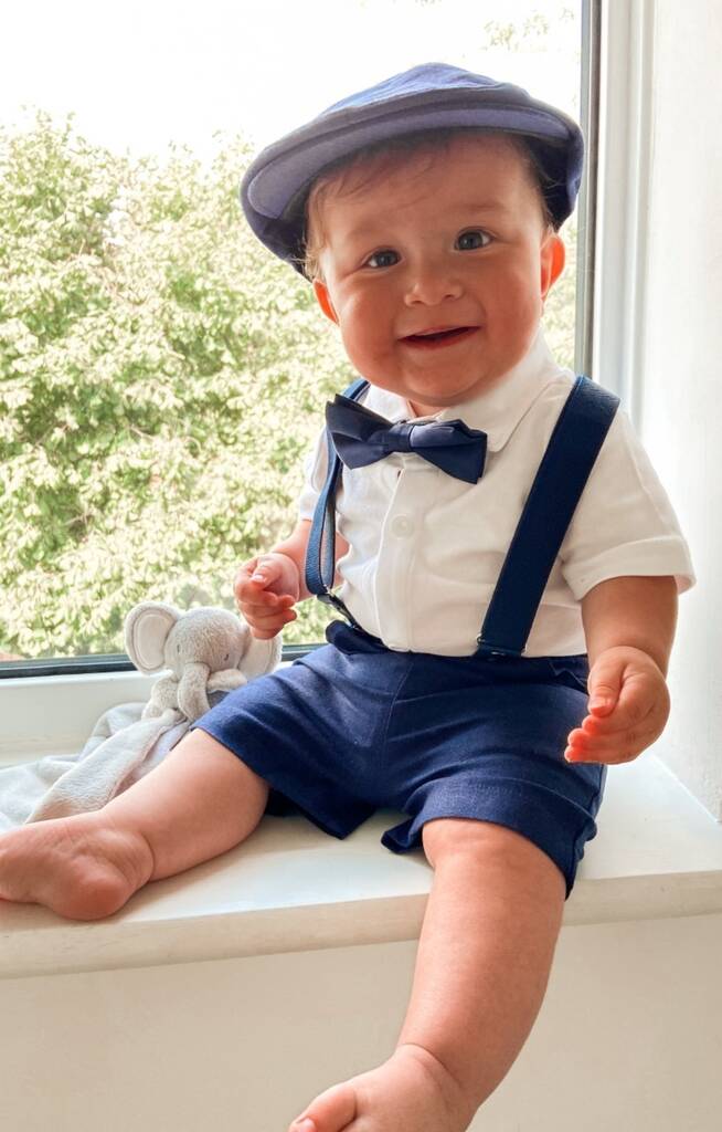 USA "BLUE" Matching Suspender & Bow-Tie Set Kids Toddler Baby Boys Girls 
