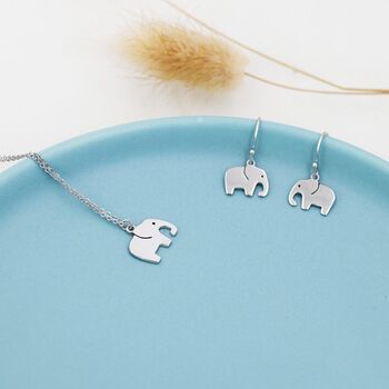 Sterling Silver Elephant Necklace And Dangle Earrings, 3 of 12