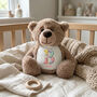 Personalised Patchwork Alphabet Brown New Baby Teddy Bear, thumbnail 1 of 5