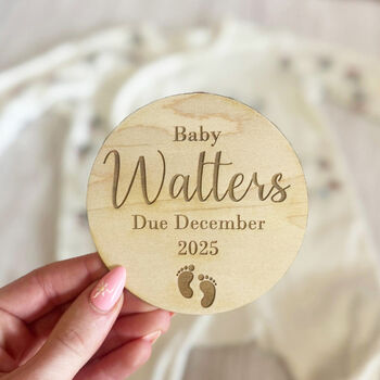 Personalised Wooden Baby Due Announcement Disc, 6 of 6
