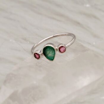 Pink Tourmaline, Emerald Silver Ring, 4 of 6