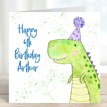 Personalised Green Dinosaur Birthday Card, 2 of 3