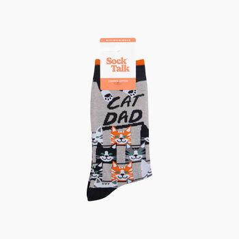 Cat Dad Combed Cotton Novelty Socks In Grey/Black, 4 of 4