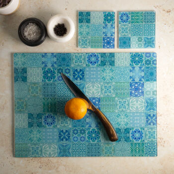 Turquoise Blue Teal 'Mixed Tiles' Chopping Board, 6 of 10