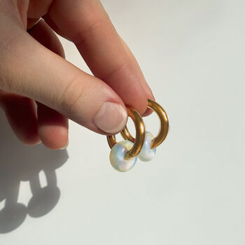 Chunky Gold Opal Donut Hoop Earrings Non Tarnish, 4 of 5
