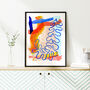 Blue And Orange Abstract Leaf Art Print, thumbnail 1 of 12