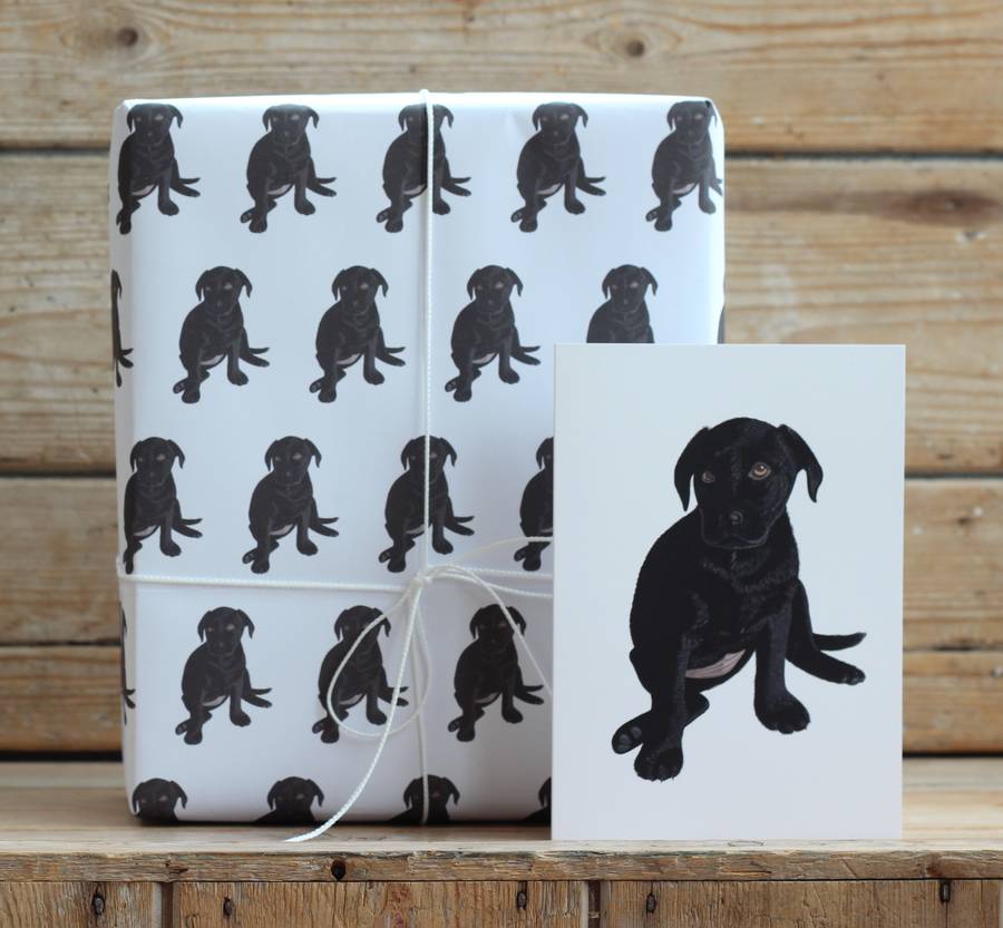 Black Lab Pup Gift Wrap With Tags By Bird