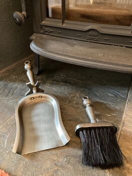 Pewter Hearth Tidy Set Ash Pan And Brush For Fireplace, 4 of 6