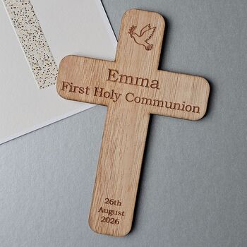 Personalised Holy Communion Cross Wooden Decoration, 2 of 2