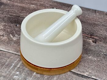 Scandi Home Cream And Wood Pestle And Mortar, 3 of 4