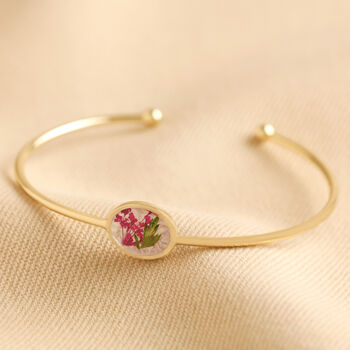 Pressed Birth Flower Bangle In Gold Plating, 8 of 12