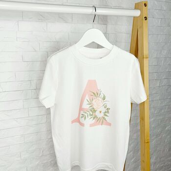 Floral Initial Personalised Girls T Shirt, 2 of 5