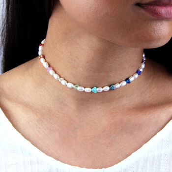 Freshwater Pearl And Rainbow Flower Bead Necklace, 2 of 8