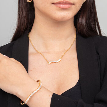 Nami 18 K Gold Plated Cz Stone Wave Bangle, 4 of 5