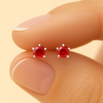 Sterling Silver Ruby Micro Stud Earrings, 3 of 4