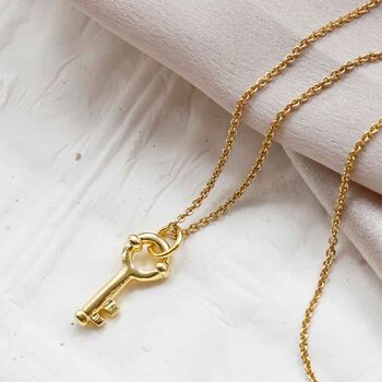 Gold Plated Sterling Silver Key Necklace, 2 of 4