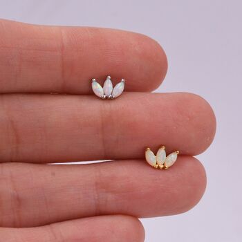 White Opal Marquise Cluster Stud Earrings In Sterling Silver, 4 of 10