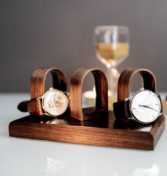 Luxury Walnut Triple Watch Stand Display Personalise, 4 of 6