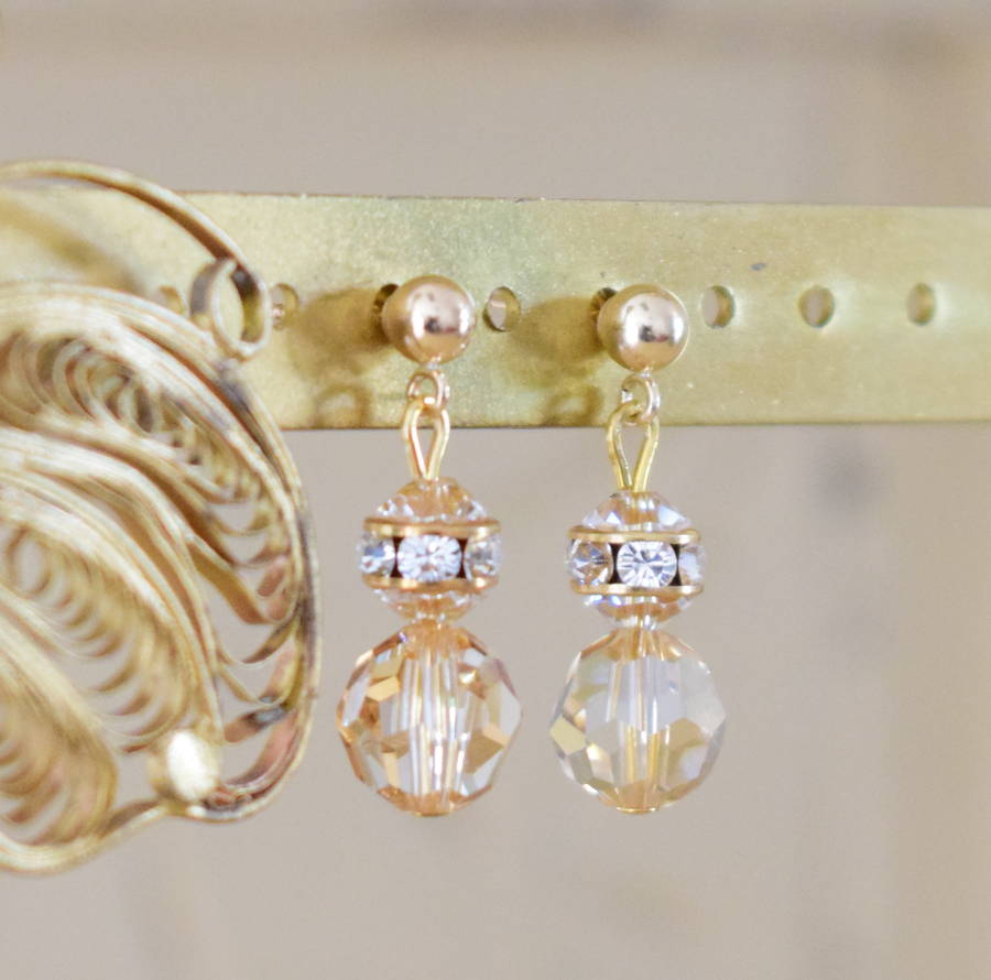 Gold Crystal Drop Earrings By Katherine Swaine Notonthehighstreet Com