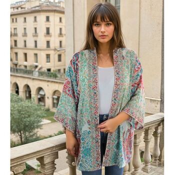 Pink, Blue And Cream Floral Paisley Print Viscose Summer Jacket, 2 of 4