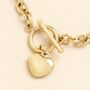 Stainless Steel T Bar Heart Charm Bracelet In Gold Plating, thumbnail 2 of 4