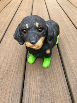 Dachshund Garden Ornament With Green Boots Sausage Dog, 9 of 9