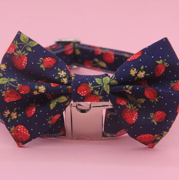 Navy Blue Strawberry Dog Bow Tie, 2 of 9