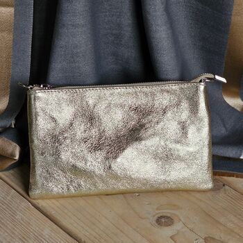 Metallic Leather Cross Body Pouch Clutch Bag In Gold, 3 of 3