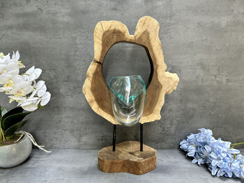 40cm Molten Glass Hanging Bowl On Teak Root Base, 2 of 12