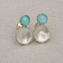 Aqua Chalcedony, Moonstone Silver Stud Earrings, thumbnail 1 of 5