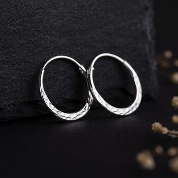 Sterling Silver Hammered Hoop Sleeper Earrings, 3 of 9