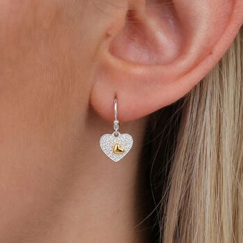 Sterling Silver And Gold Plated Double Heart Hook Drop Earrings, 2 of 6