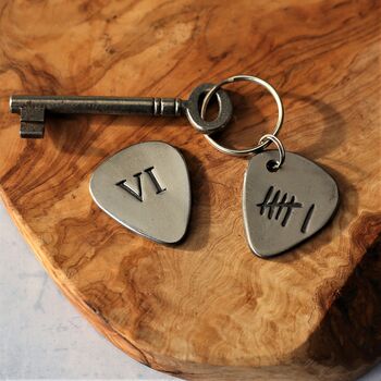 6th Anniversary Iron Guitar Pick Key Ring Or Token, 5 of 9