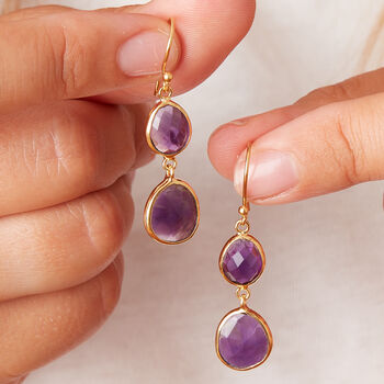 Purple Amethyst Double Gemstone Dangle Earrings, 4 of 12