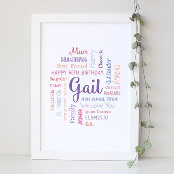Personalised 60th Birthday Word Art Gift For Her, 3 of 9